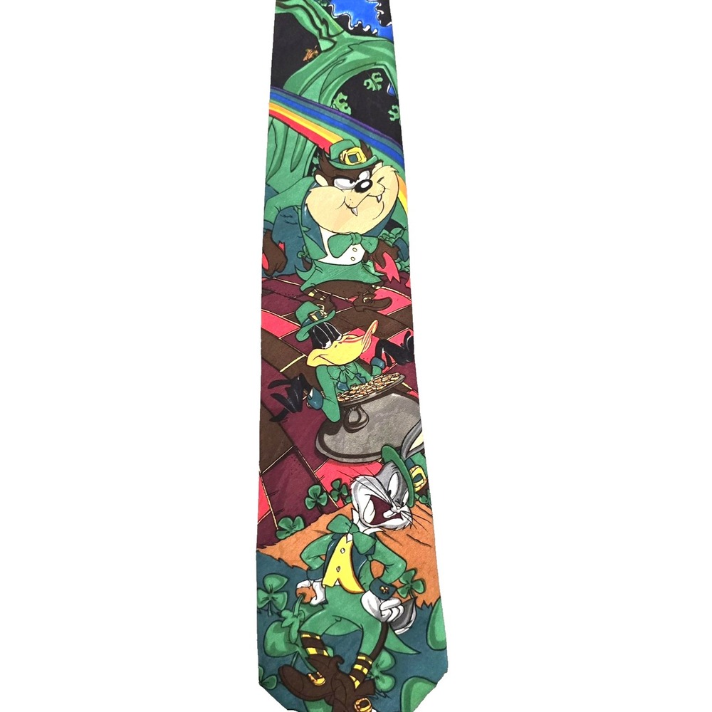 Vintage Looney Tunes Mania Tie Mens Leprechaun Bugs Daffy Taz St Patrick 90s